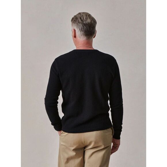 Buck Mason Men’s Black Vintage Long Sleeved Thermal Henley French Rib Cotton - Picture 4 of 12